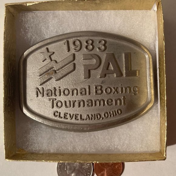 Vintage 1983 Metal Belt Buckle, PAL National Boxing Tournament, Cleveland, Ohio,